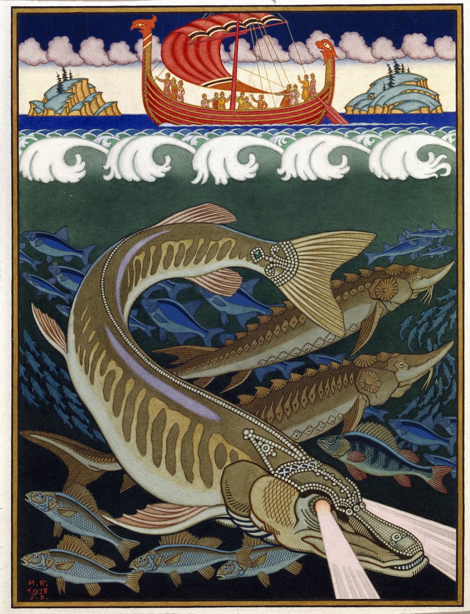 Het rijk van de zee (Russisch traditioneel verhaal) door Ivan Yakovlevich Bilibin