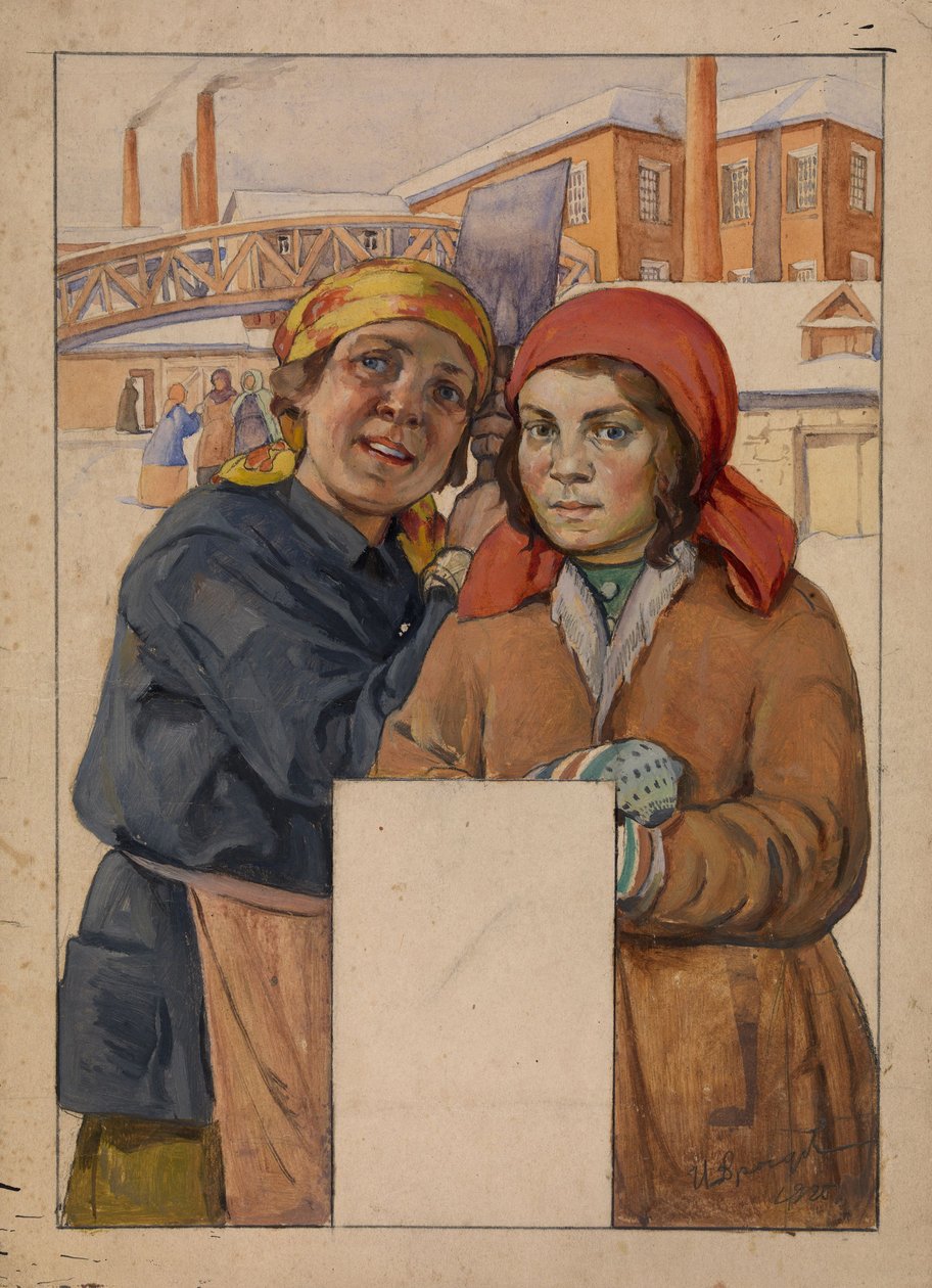 Twee fabrieksarbeiders, 1925 door Ivan Georgievich Drozdov