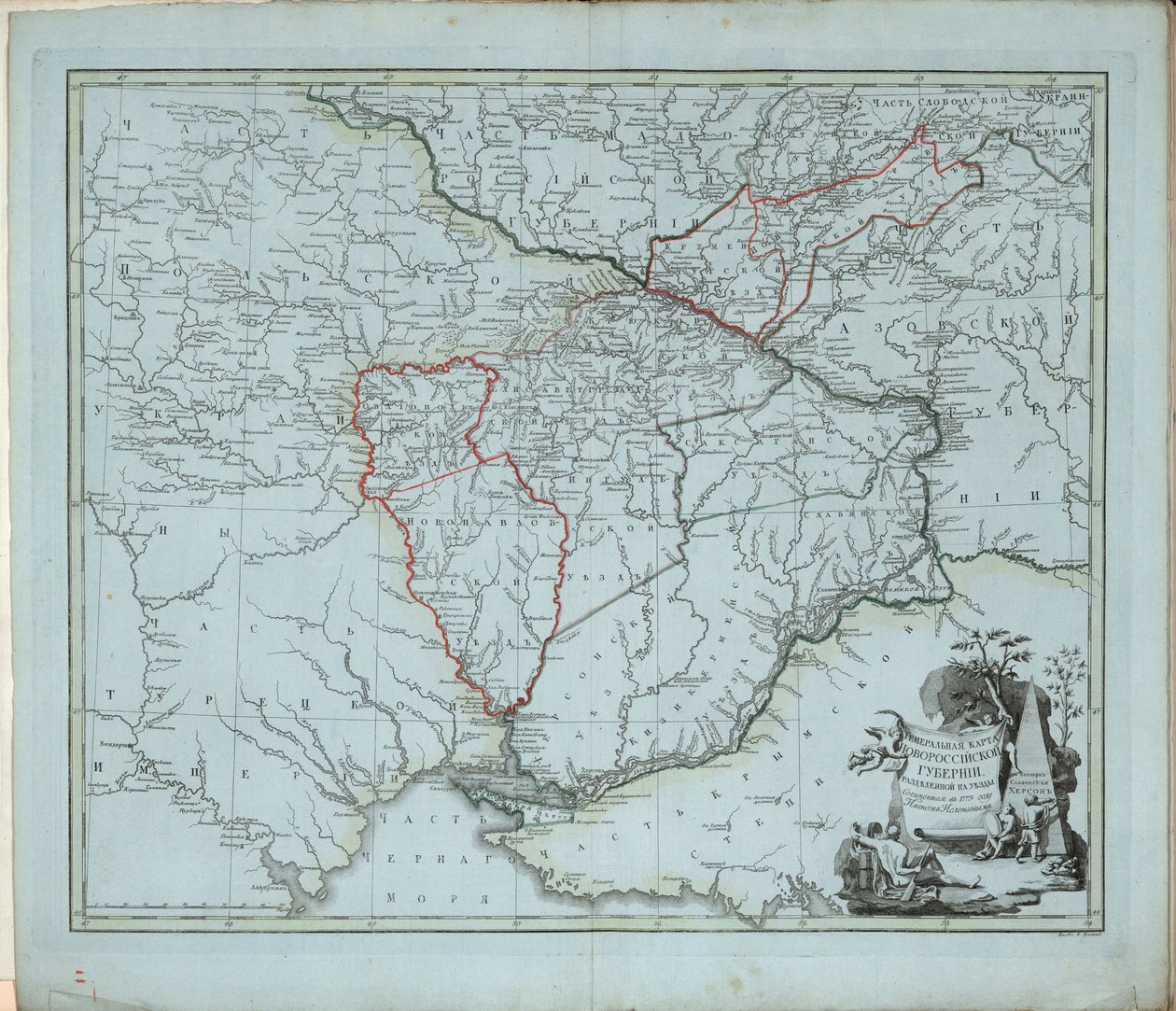 Algemene kaart van het gouvernement Novorossiysk, 1779 door Ivan Ivanovich Islenyev