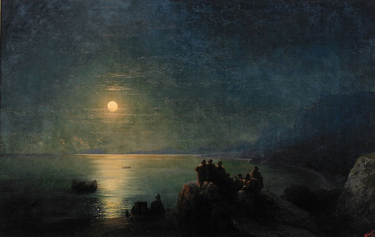 Oude Griekse dichters aan de waterkant in het maanlicht door Ivan Konstantinovich Aivazovsky