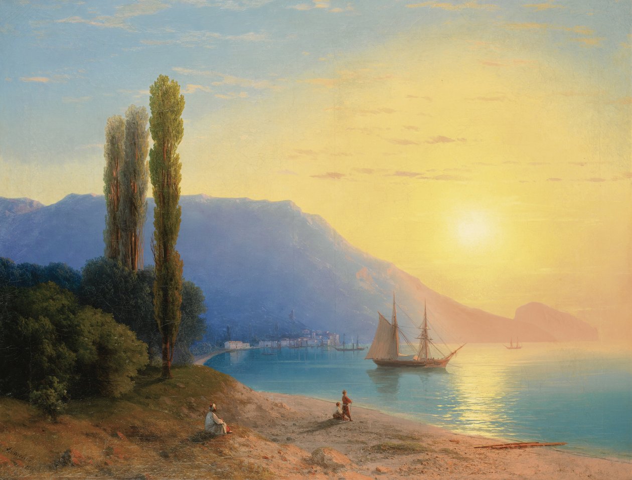 ""Zonsondergang over Jalta in de Krim"" - Schilderij van Ivan Constantinovich Aivazowski (Aivazovsky 1817-1900) 1861 door Ivan Konstantinovich Aivazovsky
