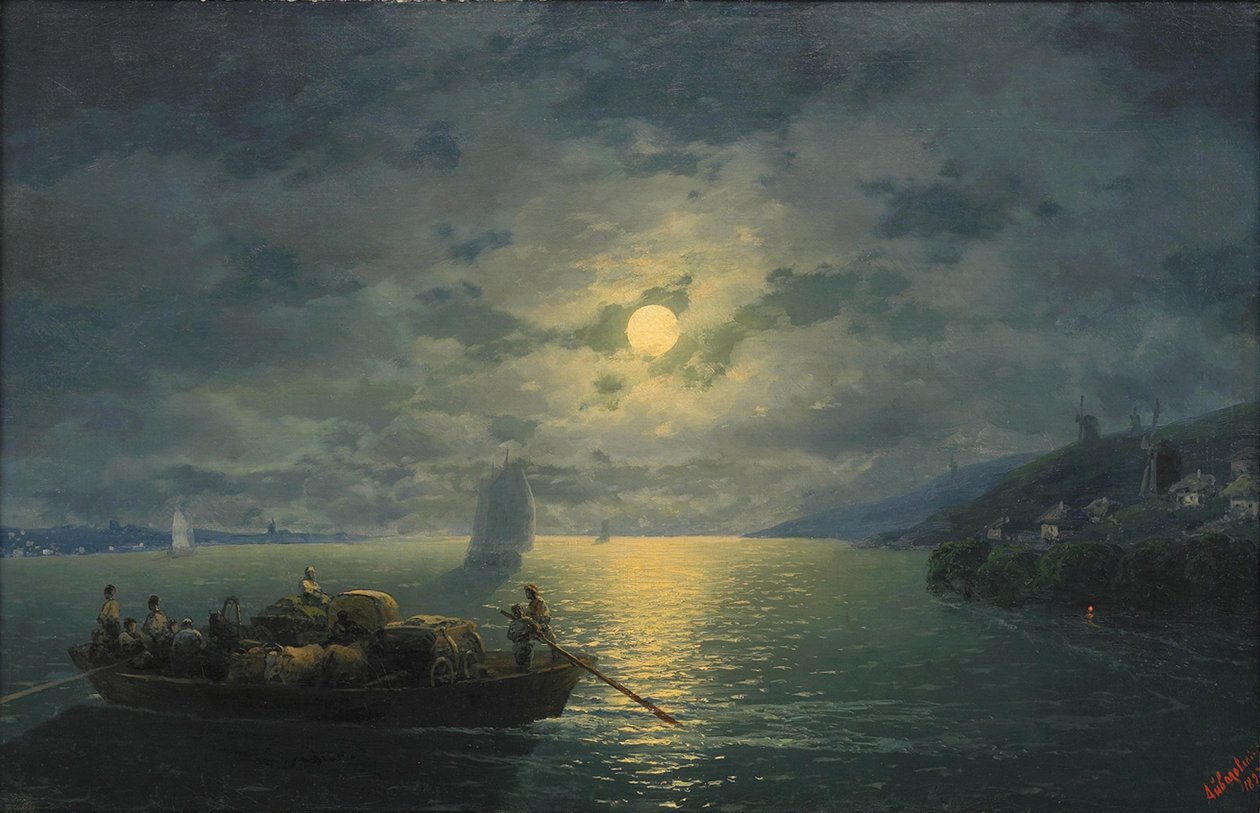 Oversteek van de Dnepr-rivier bij maanlicht, 1897 door Ivan Konstantinovich Aivazovsky