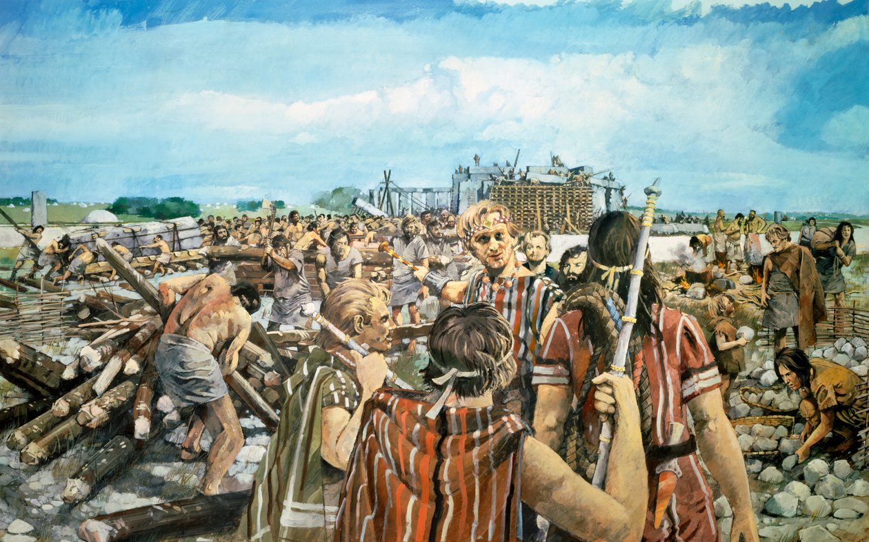 Bouw van Stonehenge, c2300BC, c1990-2010 door Ivan Lapper