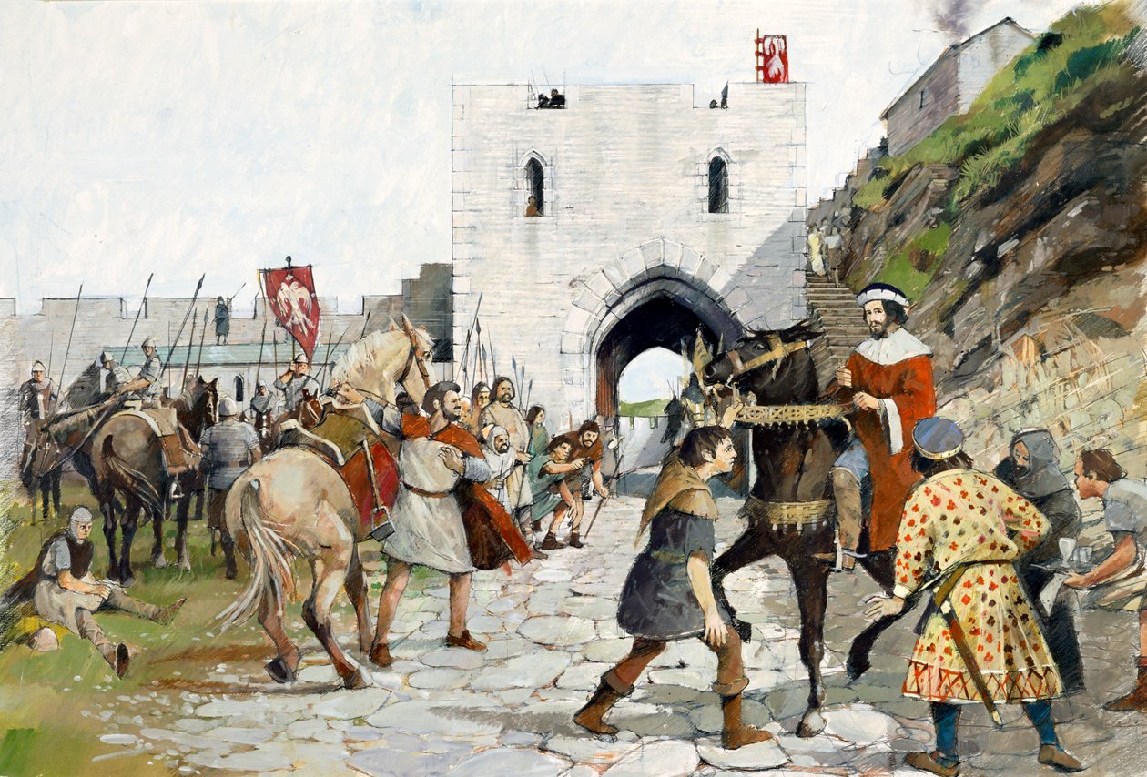 De middeleeuwse binnenplaats van Tintagel Castle (aquarel op papier) door Ivan Lapper