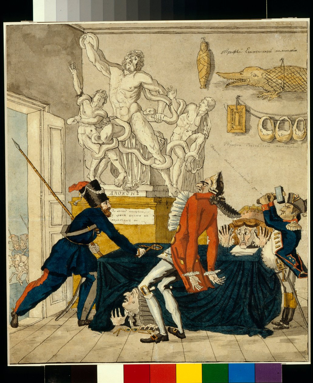 Napoleon Bonaparte verkoopt gestolen goederen, waaronder de Laocoöngroep door Ivan Nikolayevich Terebenev