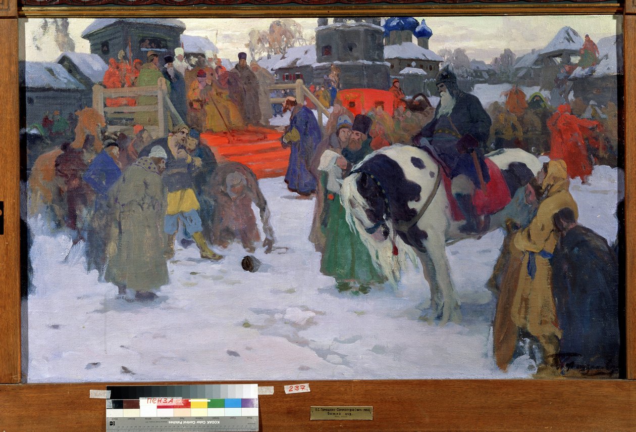Gods oordeel, ca 1900 (olieverf op doek) door Ivan Silych Goriuschkin-Sorokopudov