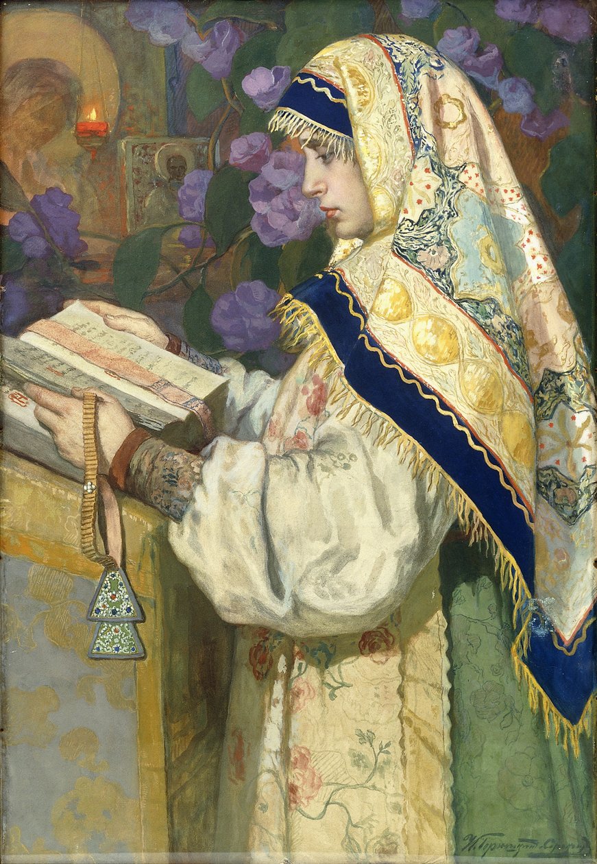 De maagd in gebed door Ivan Silych Goriuschkin-Sorokopudov