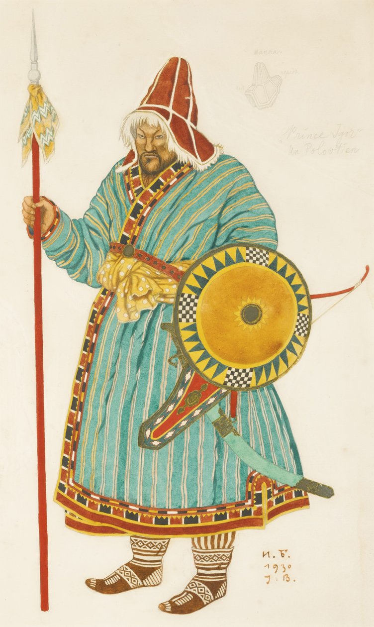 Kostuumontwerp voor de opera Prins Igor door A. Borodin, 1930 door Ivan Yakovlevich Bilibin