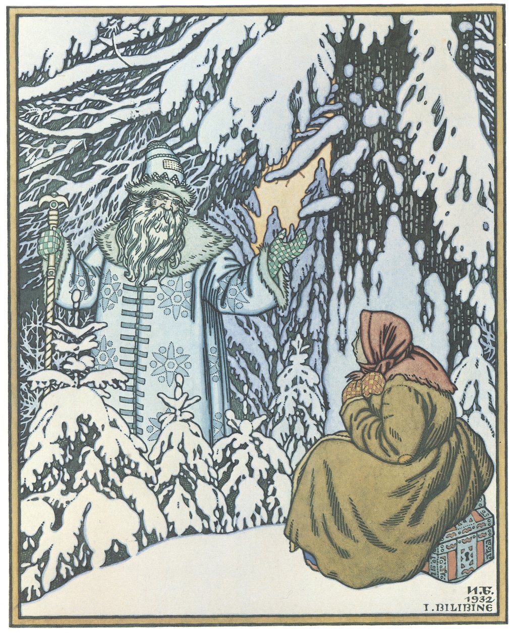 Illustratie voor het sprookje Morozko, 1932 door Ivan Yakovlevich Bilibin