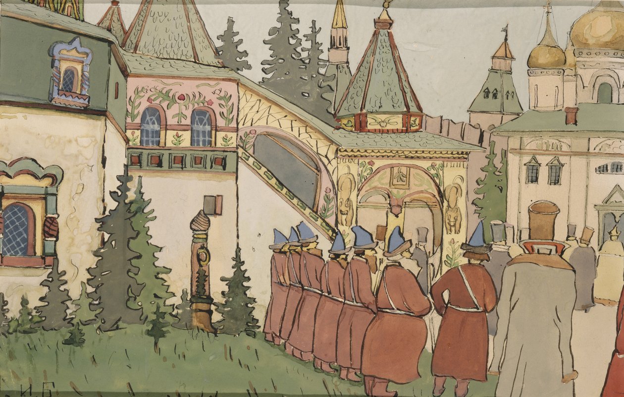Illustratie voor het Sprookje De Veer van Finist de Valk, Begin 1900s door Ivan Yakovlevich Bilibin