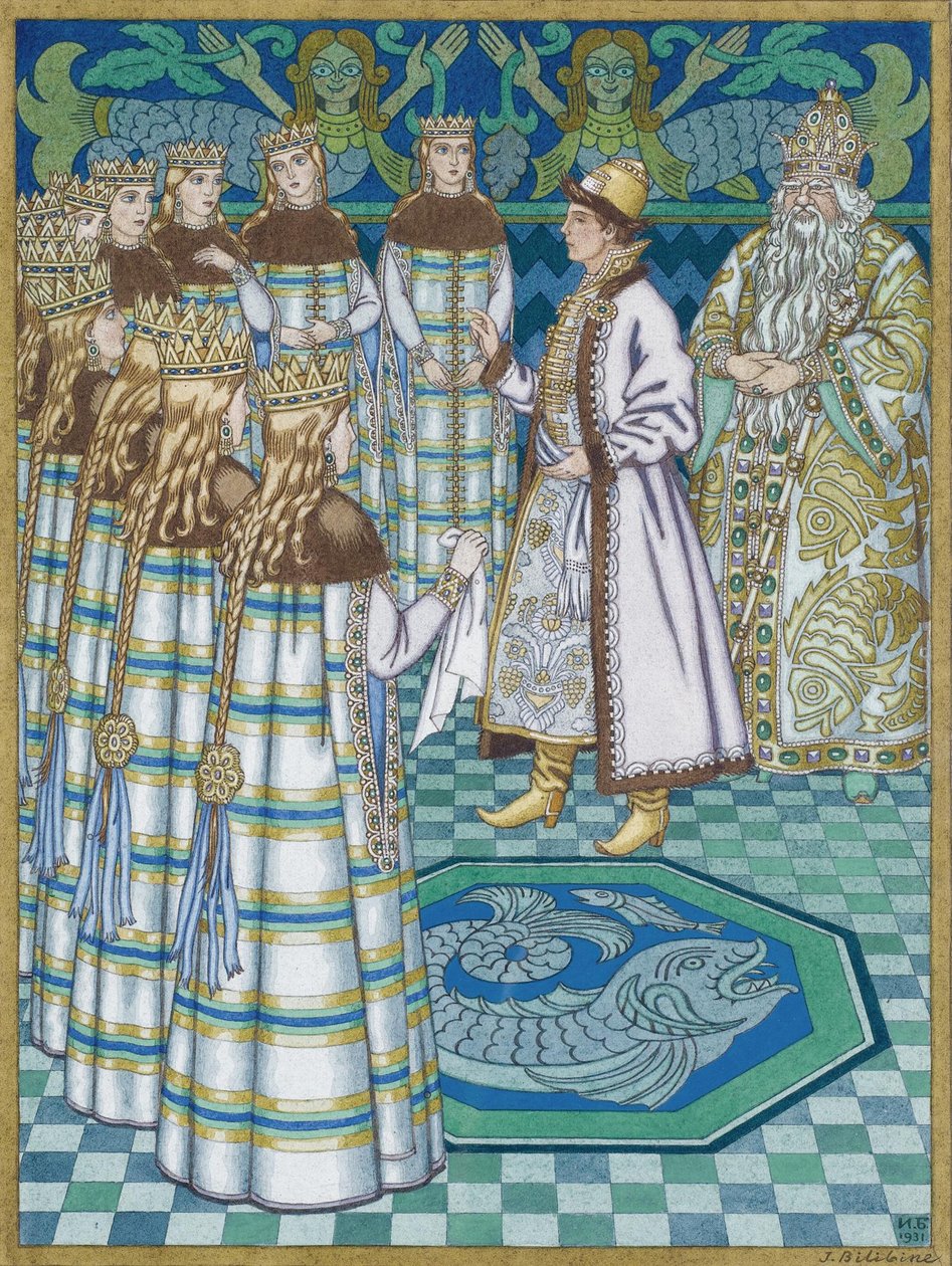 Illustratie voor het sprookje Vasilisa de Schone door Ivan Yakovlevich Bilibin