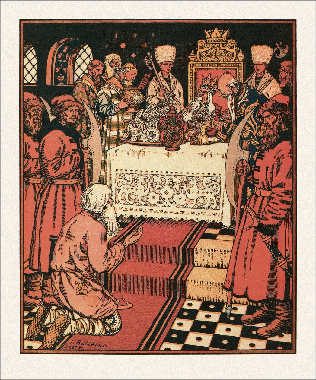 Illustratie bij Het Verhaal van de Visser en de Vis, 1933 door Ivan Yakovlevich Bilibin
