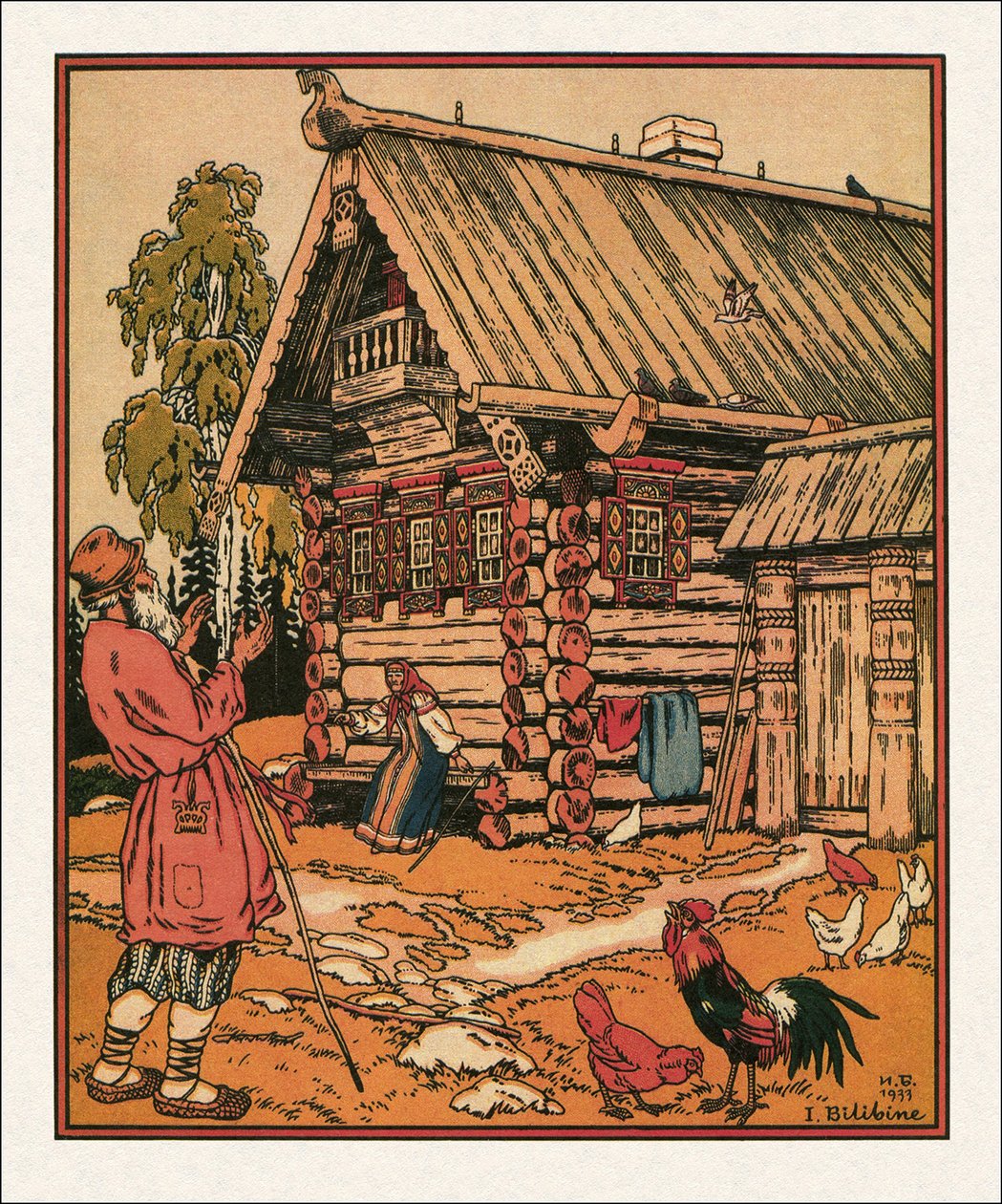 Illustratie bij Het Verhaal van de Visser en de Vis door Ivan Yakovlevich Bilibin