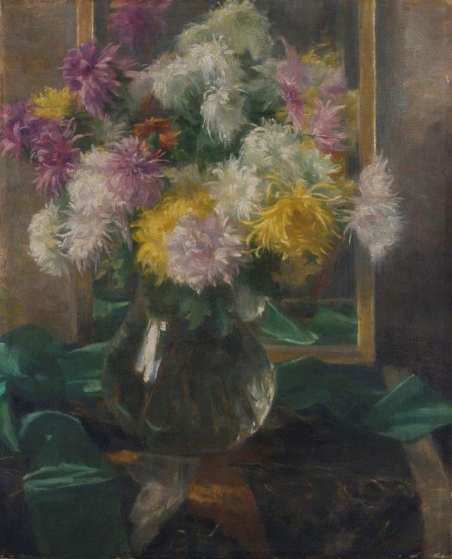 Stilleven met chrysanten door Ivana Kobilca