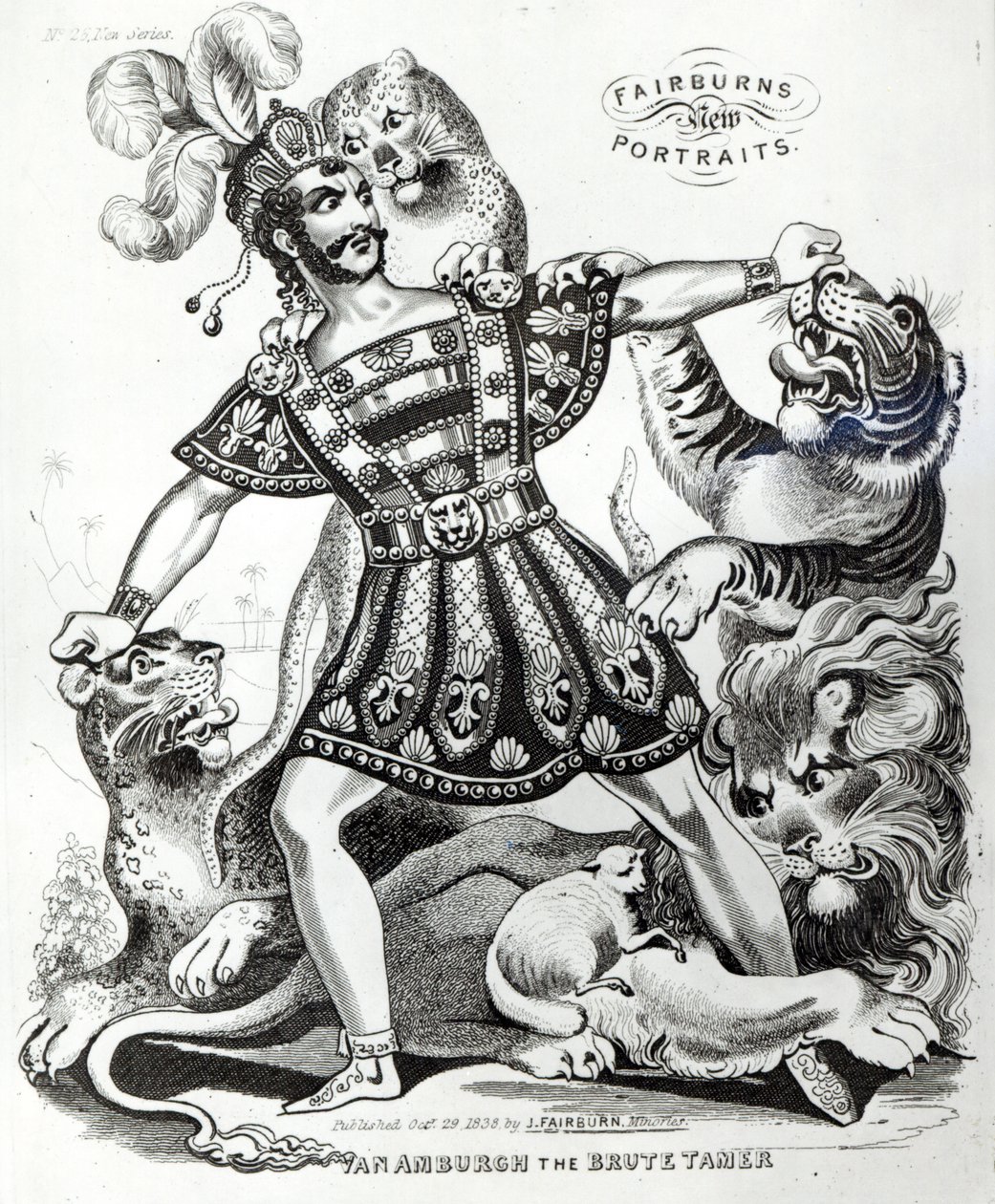 Van Amburgh de Brute Temmer, 1838 door J. Fairburn