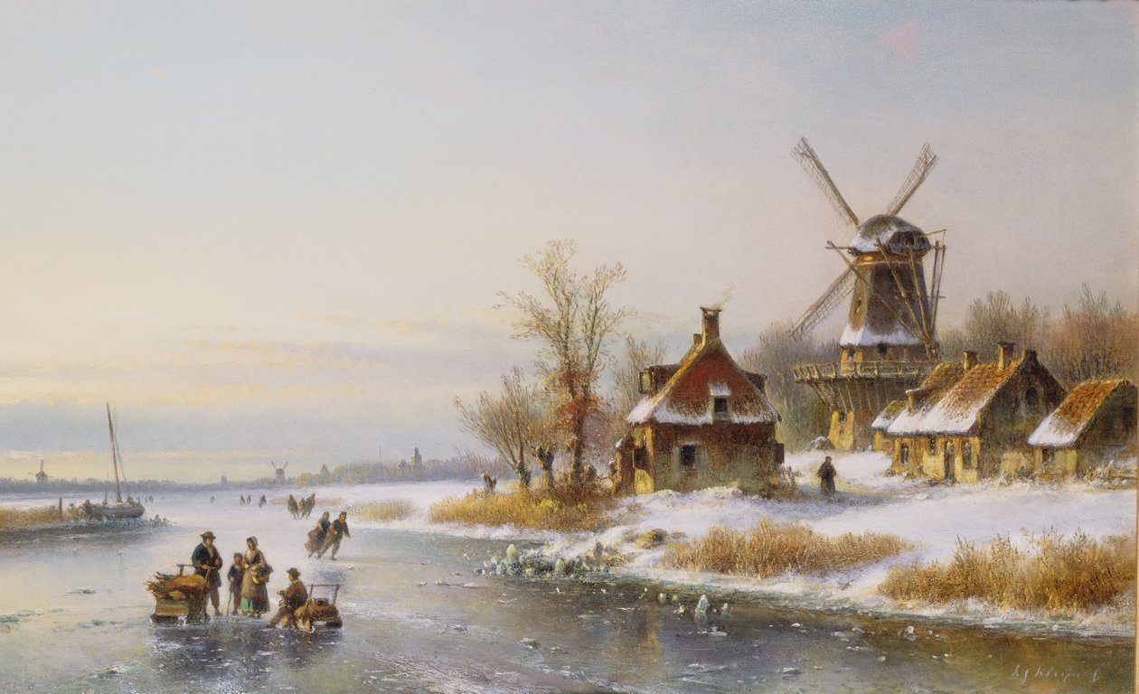 Winterlandschap met een Windmolen, 19e eeuw door Lodewijk Johannes Kleyn