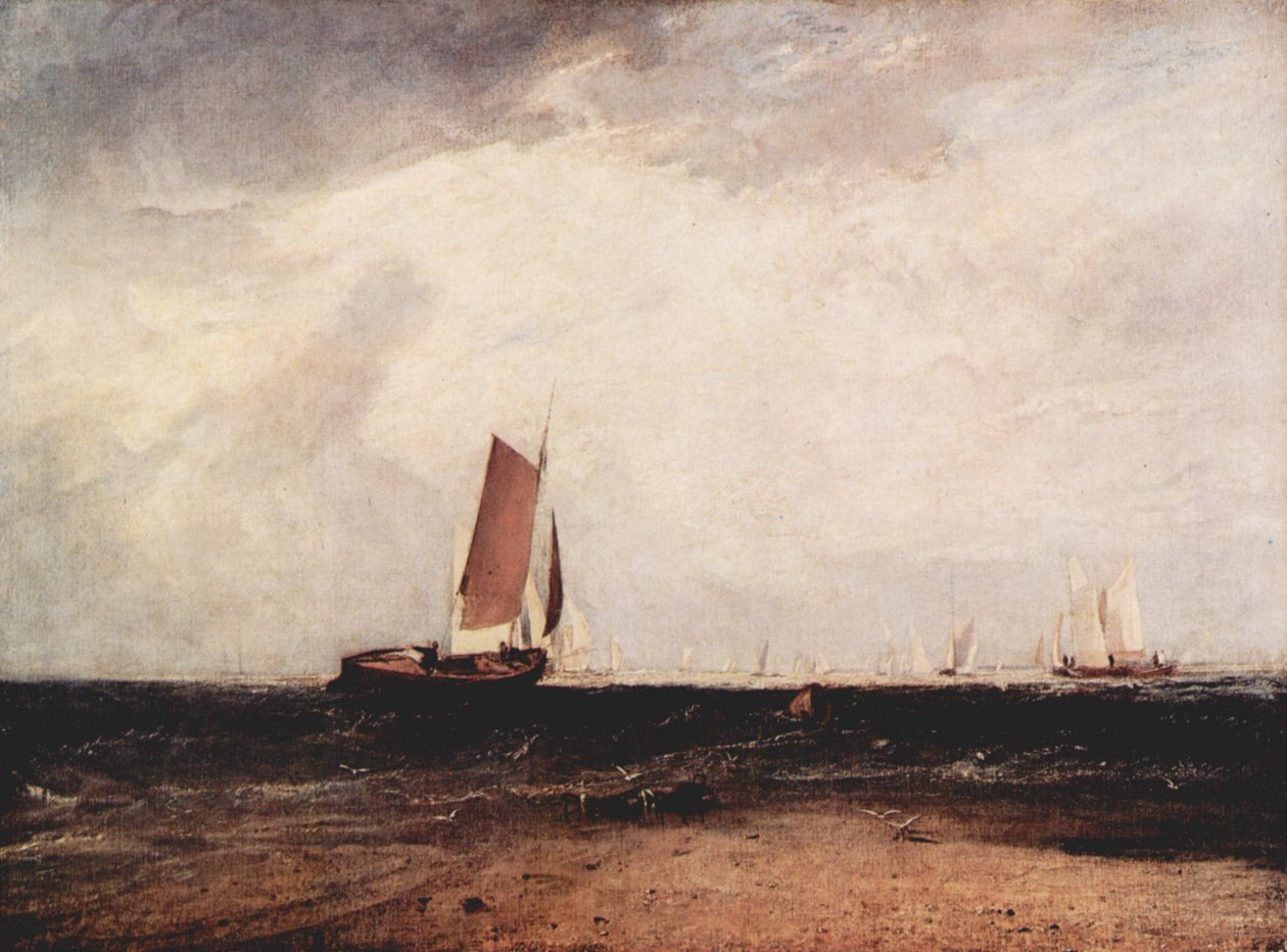 Vissen bij Blythe-zand, het tij komt op door Joseph Mallord William Turner