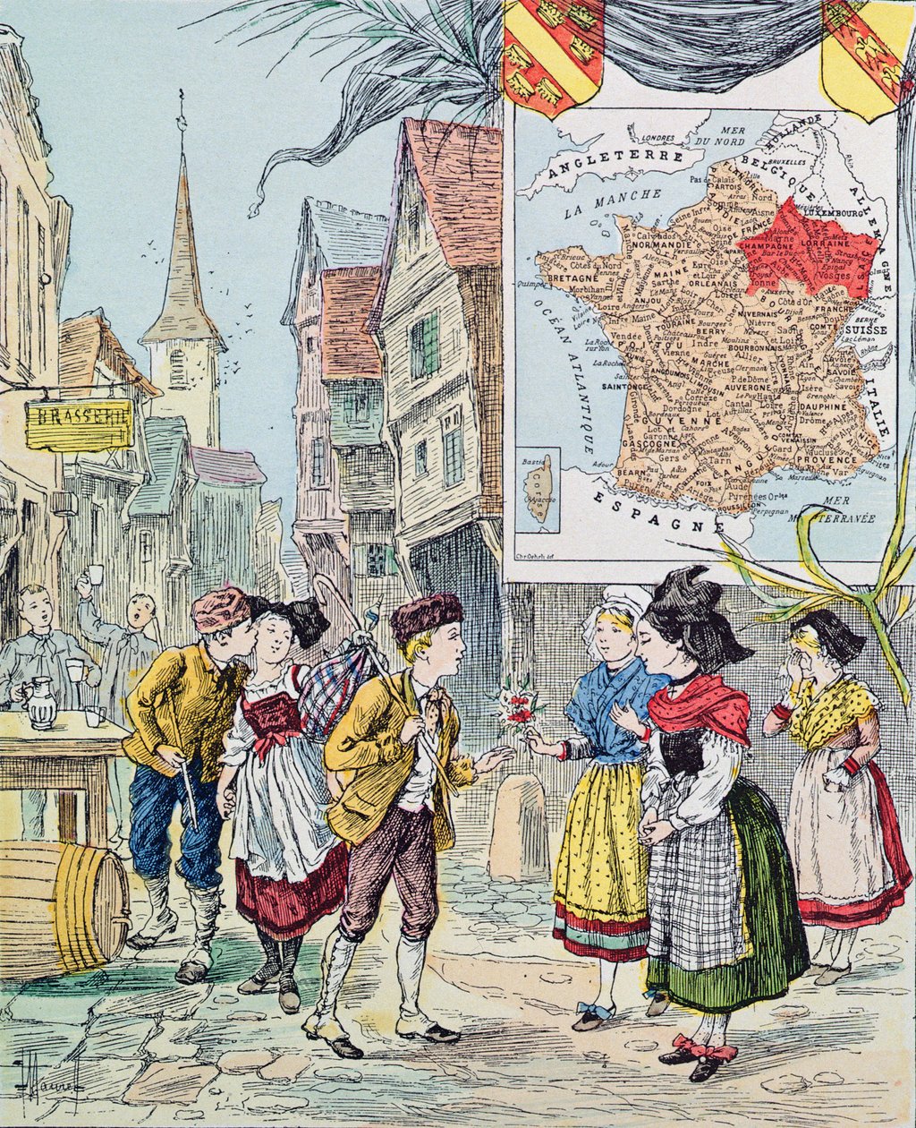 Elzas-Lotharingen, illustratie voor Le Tour de France door Marie de Grandmaison, 1893 door J. Maurel