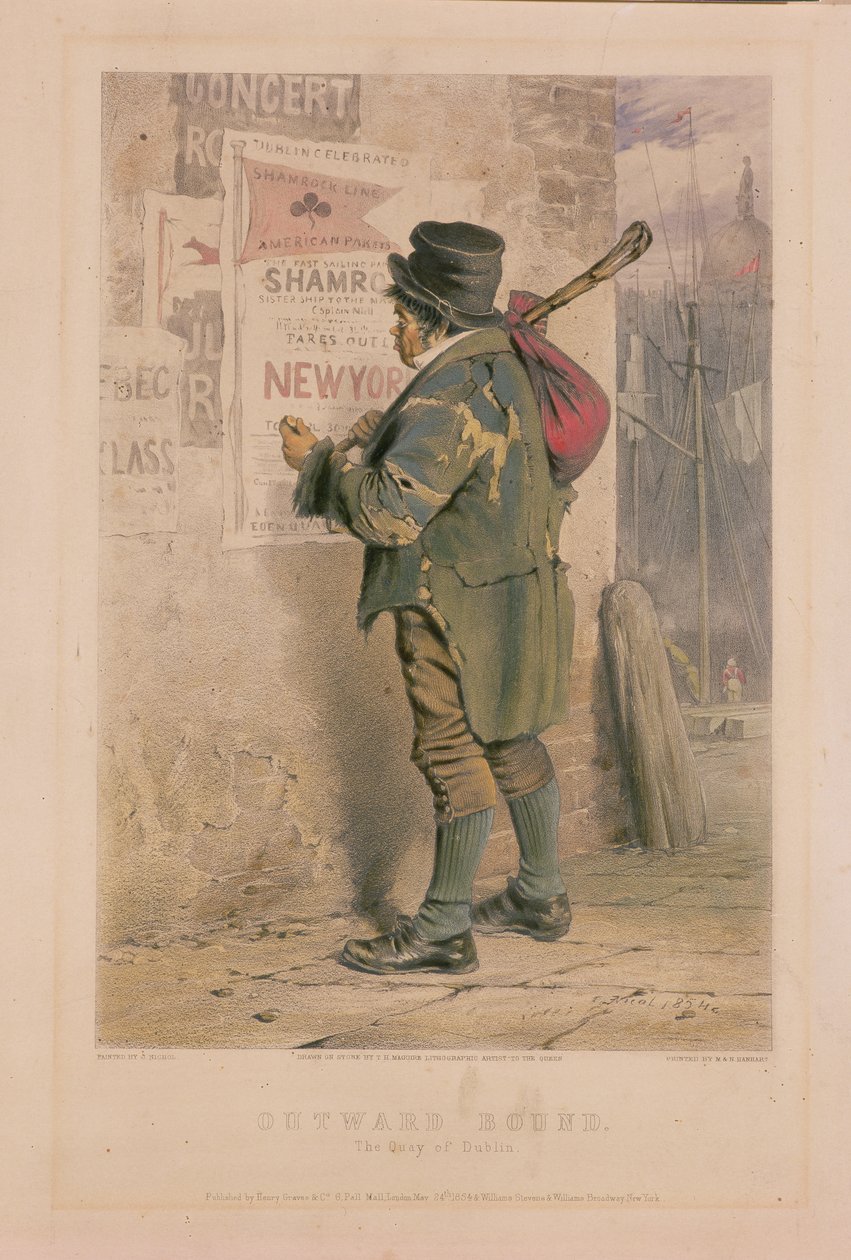 Outward Bound, De kade van Dublin, gegraveerd door T.H. Maguire, 1854 door J Nicol