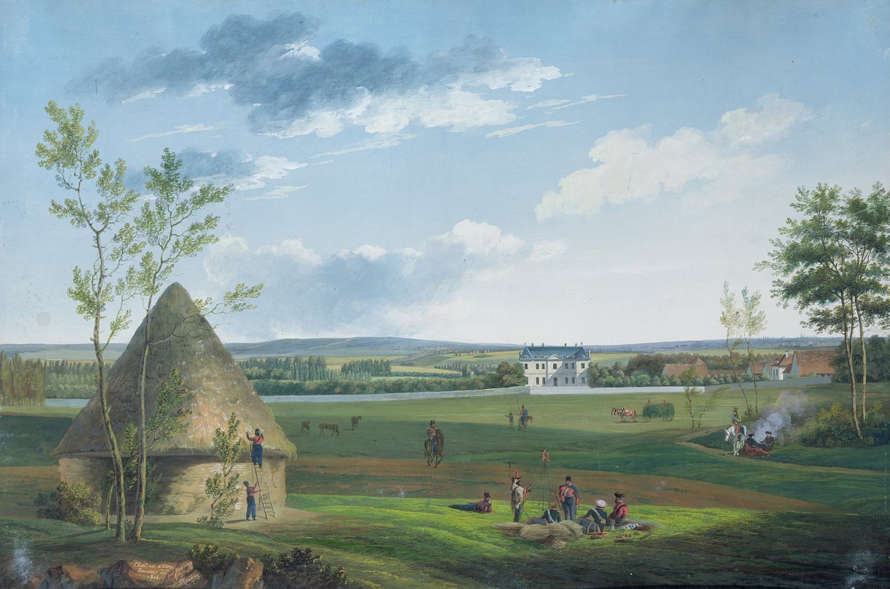 Het kasteel van Etry en het park bezet door Kozakken in 1814