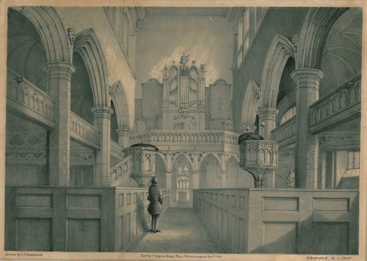 Interieur van de St. Peterskerk, Wolverhampton door J. Show