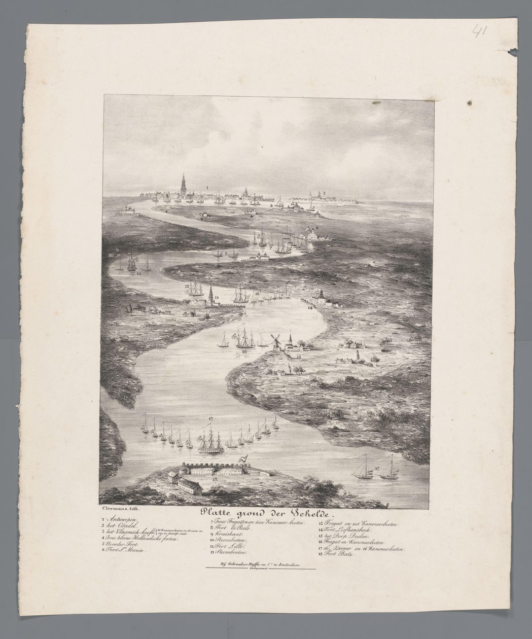 Loop van de Schelde van Fort Bath tot Antwerpen, 1832 door J.B. Clermans