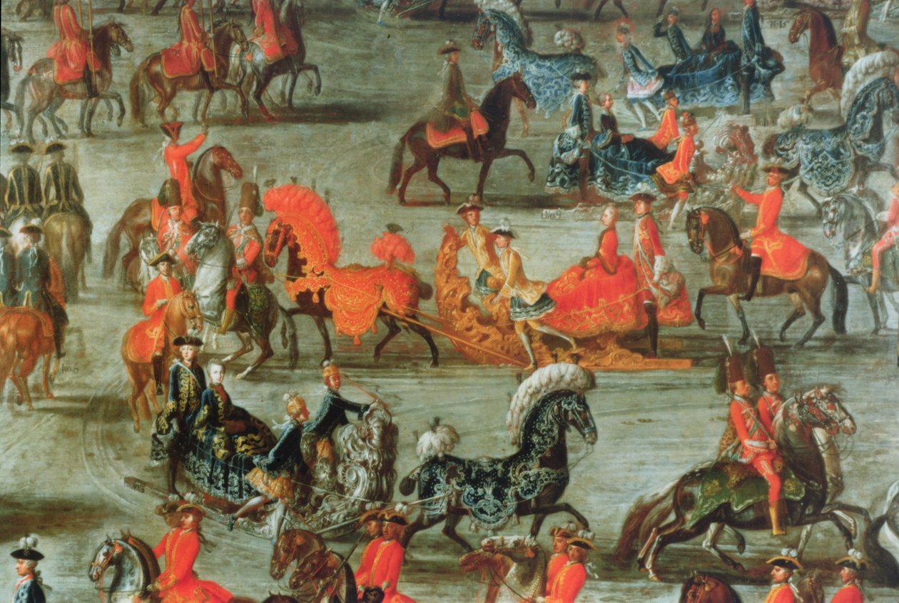 De Keizerlijke Sleerit bij het Huwelijk van Keizer Jozef II van Oostenrijk met zijn 2e Vrouw Maria Josepha von Bayern: detail van de sleeën door J.C. Auerbach