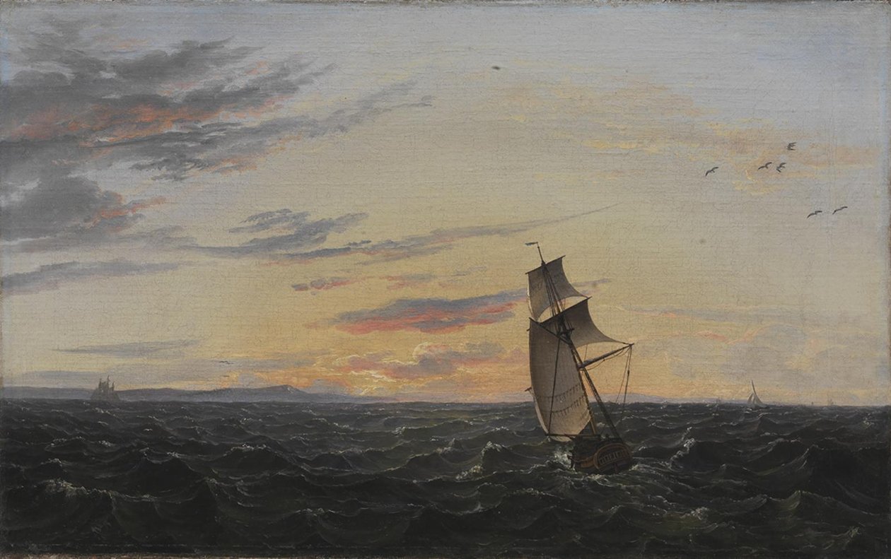 Een zeelandschap. De kust van het eiland Rügen in avondlicht door Johan Christian Dahl