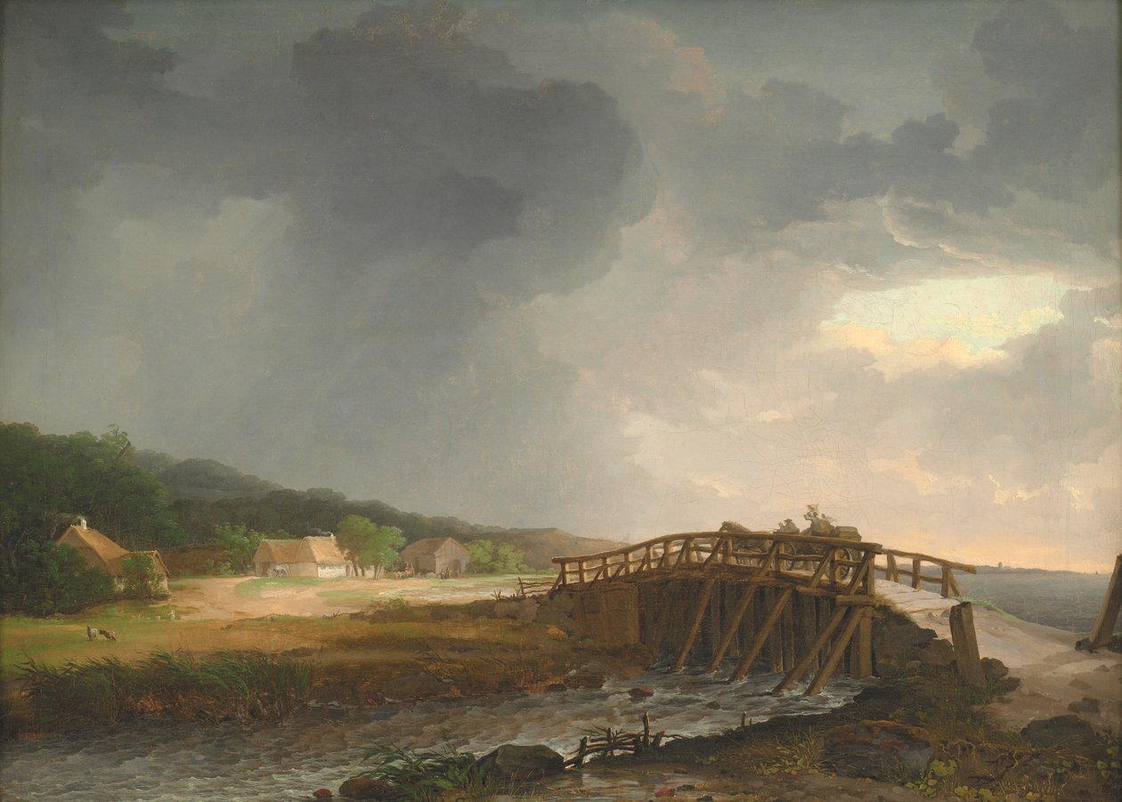 De brug over de Tryggevælde rivier met uitzicht op Køge, Seeland door Johan Christian Dahl