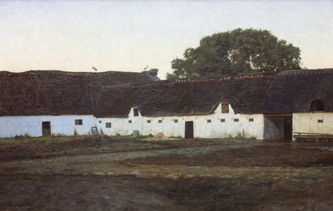 Een boerderij in Vendsyssel. Zonsondergang door J.C. Schlichtkrull