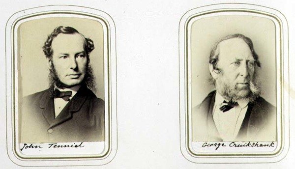 Portretten van Sir John Tenniel (1820-1914) en George Cruikshank (1792-1878) ca. 1860 (albumine afdruk) door J.C. Watkins