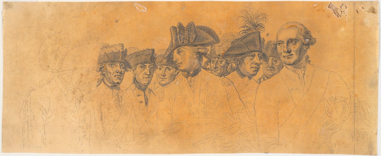 Voorbereiding voor de gravure: Frederik de Grote rijdt naar huis na een revue in Potsdam door J.F. Clemens