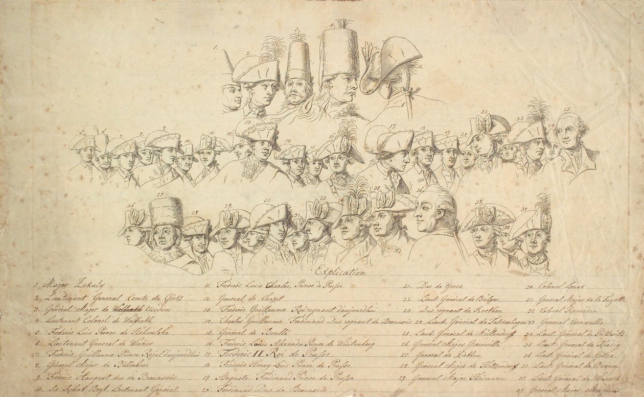 Uitlegblad voor "Frederik de Grote rijdt naar huis na een Revue in Potsdam" door J.F. Clemens