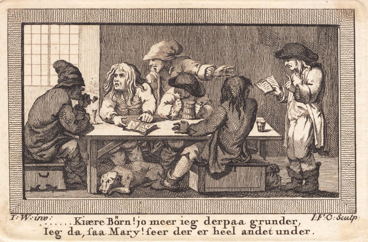 Het gedicht van Peder Paars wordt beoordeeld in de kroeg op drie herten door J.F. Clemens