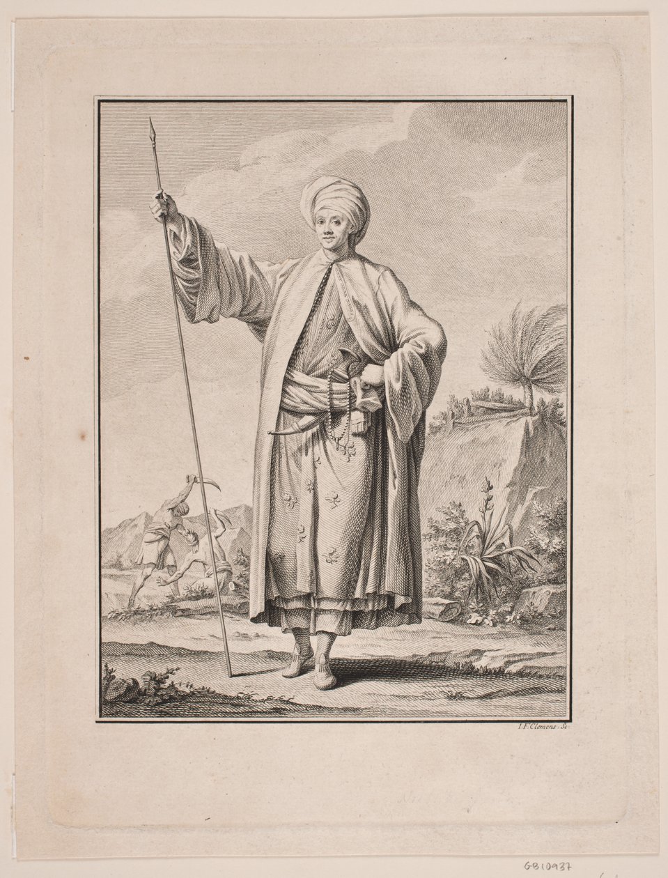 Portret van Carsten Niebuhr in Arabische kleding door J.F. Clemens