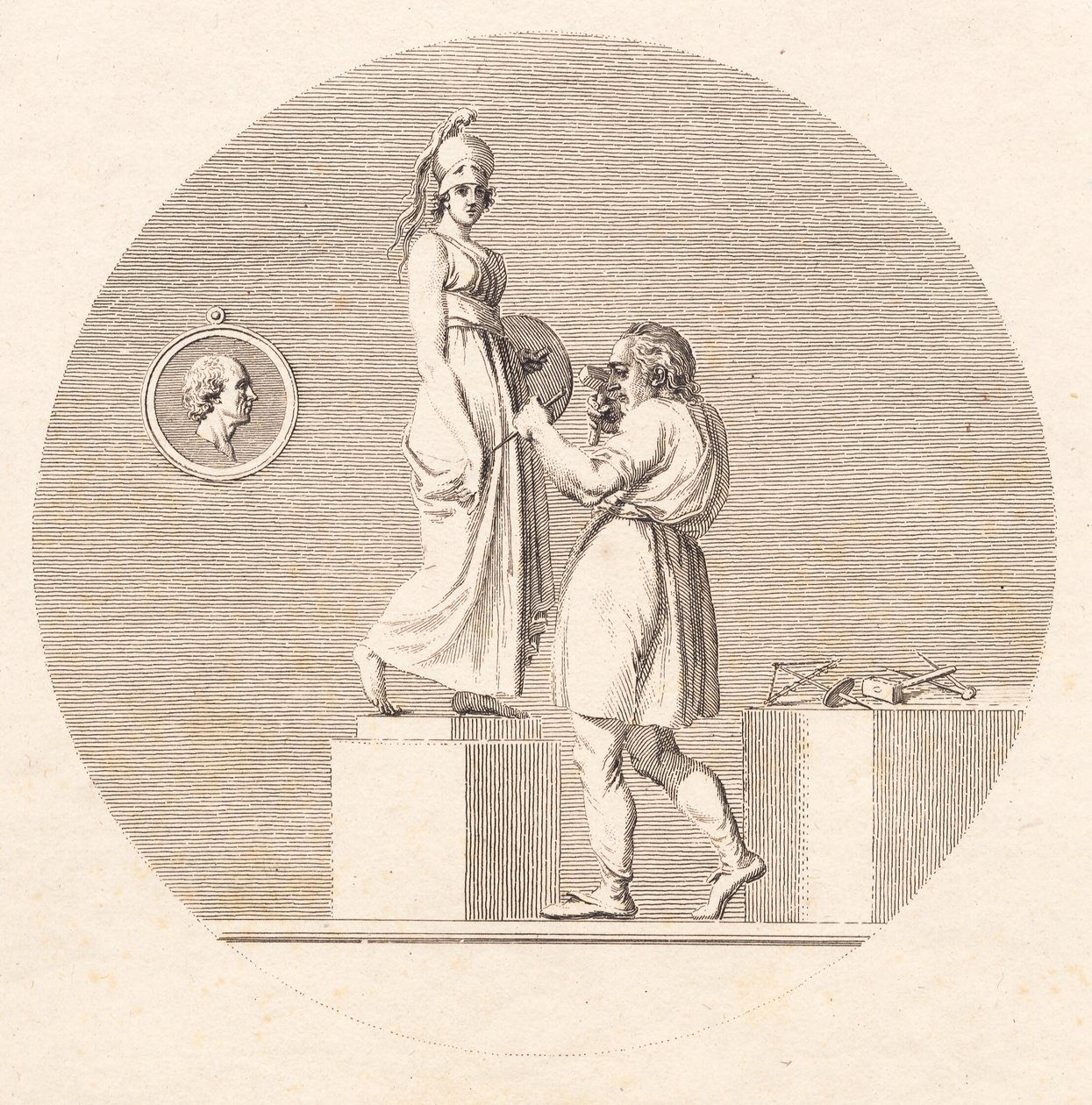 Sergel werkt in zijn atelier door J.F. Clemens