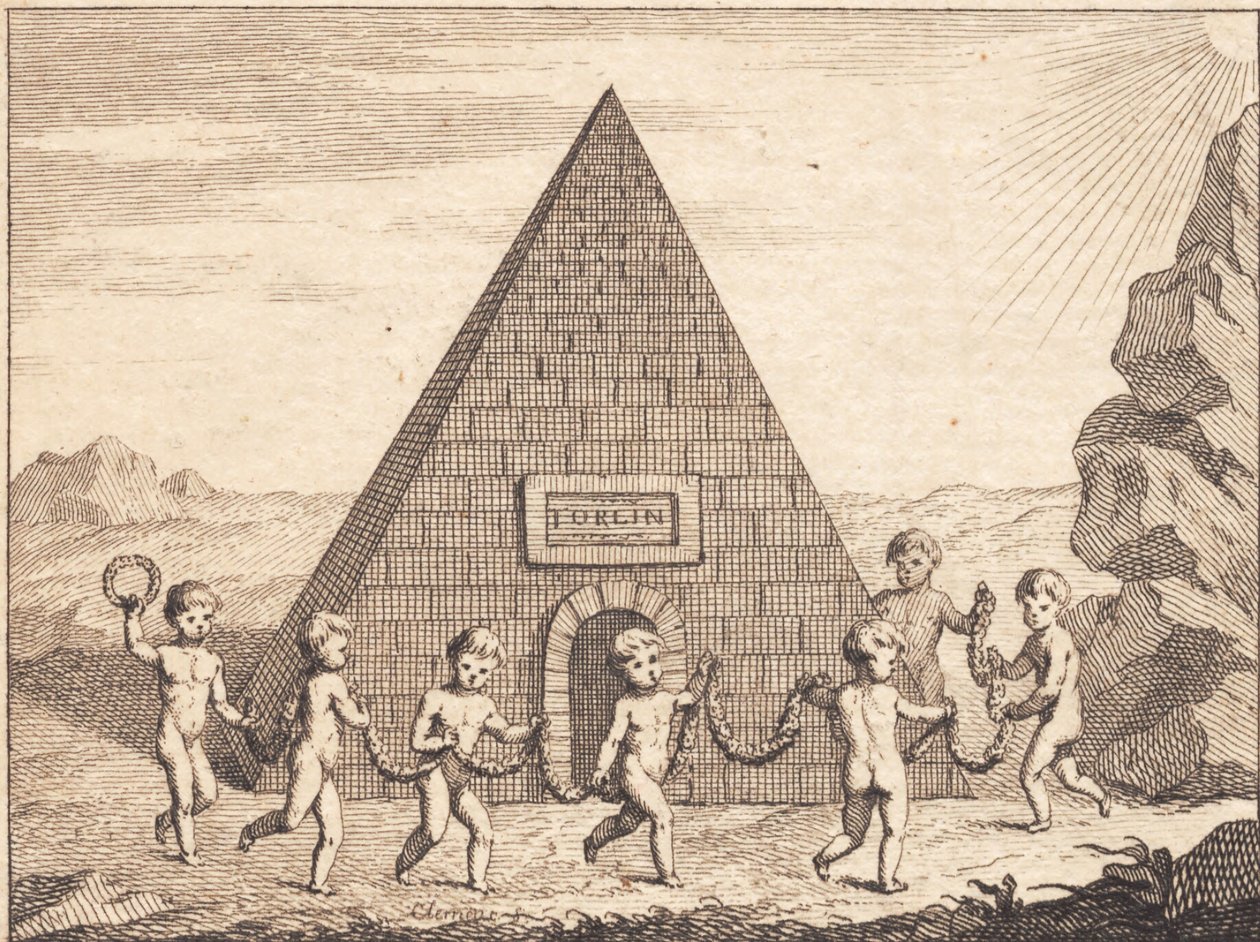 Zeven kinderen dansen voor piramide door J.F. Clemens
