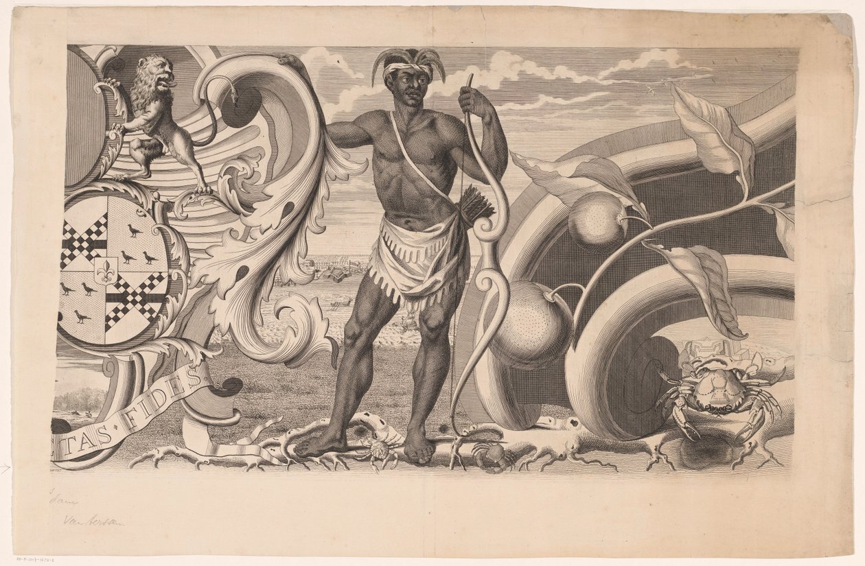 Deel van de rand van een kaart van Suriname (rechterdeel) door J.G. de la Croix