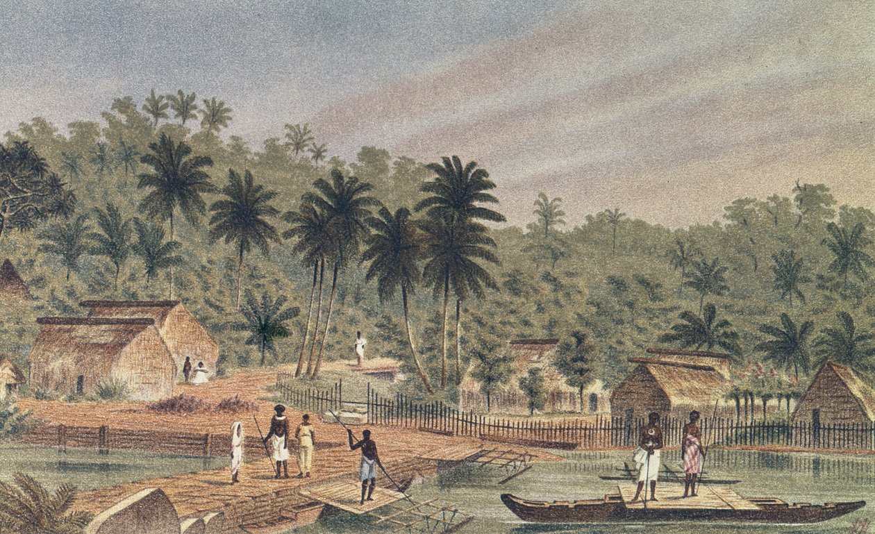 Dorp Ngaloa, Kandan, Fiji, uit At Anchor door J.J. Wild door J.J. Wild