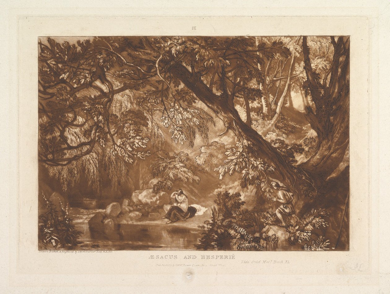 Aesacus en Hesperie, Vide Ovid Metamorfose, Boek XI Liber Studiorum, deel X..., 1 januari 1819 door Joseph Mallord William Turner