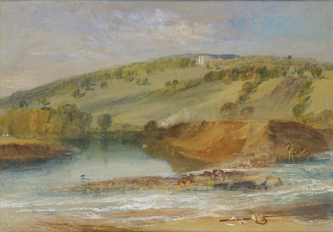 Farnley Hall, vanaf de samenvloeiing van de Wharfe en de Washburn, 1818 door Joseph Mallord William Turner