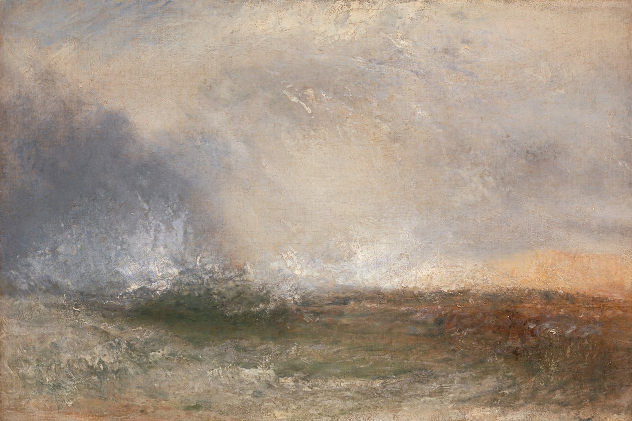 Stormachtige zee die op een kust breekt door Joseph Mallord William Turner