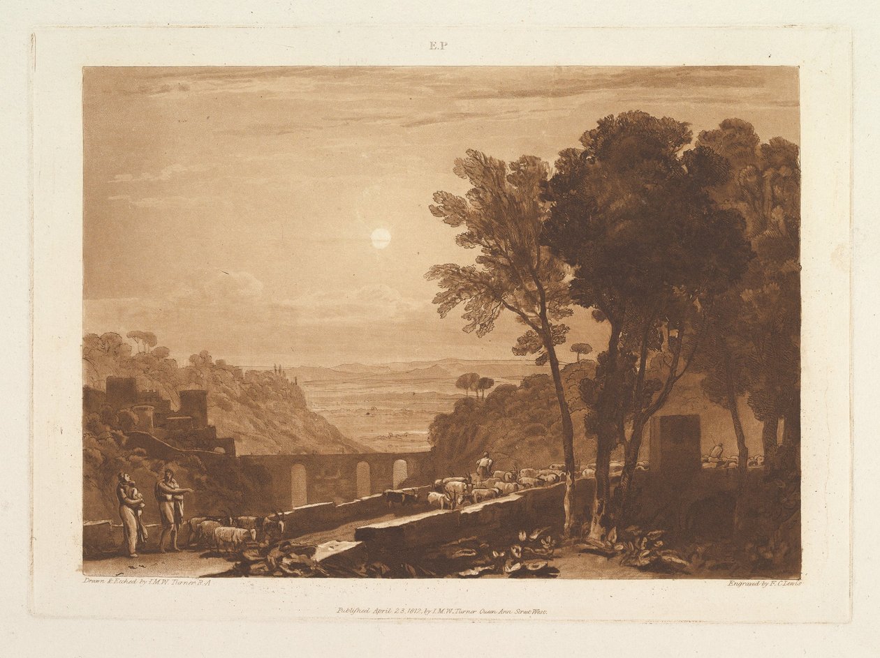 De Brug en Geiten, Liber Studiorum, deel IX, plaat 43 door Joseph Mallord William Turner