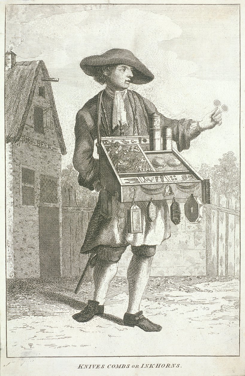 Messen Kammen of Inktpotten, Cries of London, ca. 1750 door JM