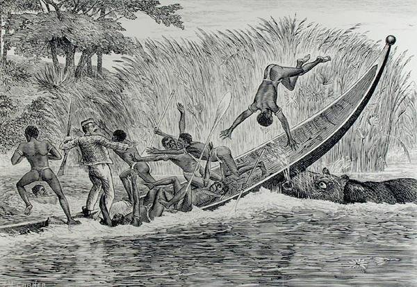 Woedende Nijlpaard Kantelt een Boot door J.M. Corner