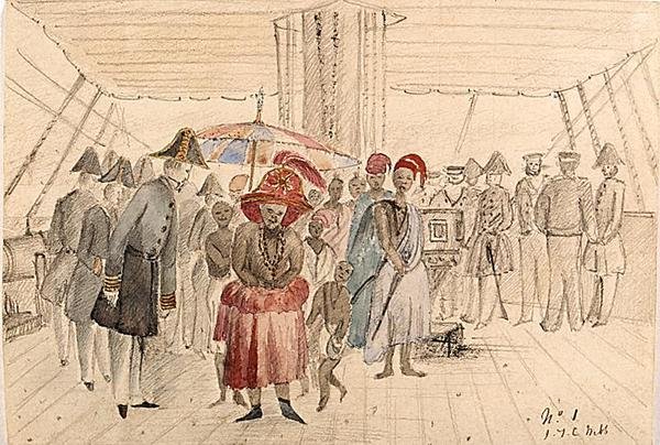 West-Afrikaanse stamhoofden aan boord van een marineschip, c.1850 door J.T.C. Webb