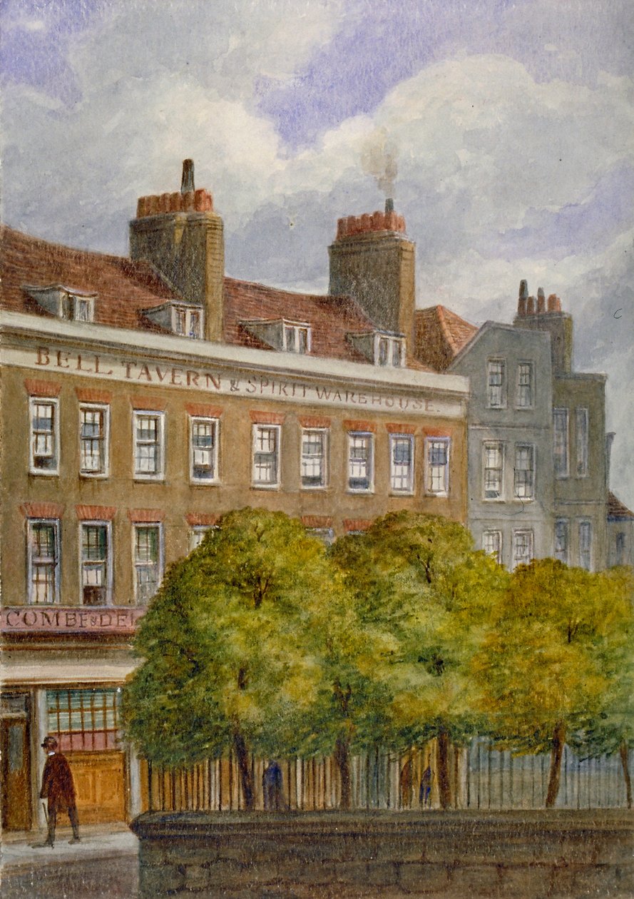 Uitzicht op de Bell Tavern, Church Row, Aldgate, City of London, 1870 door JT Wilson