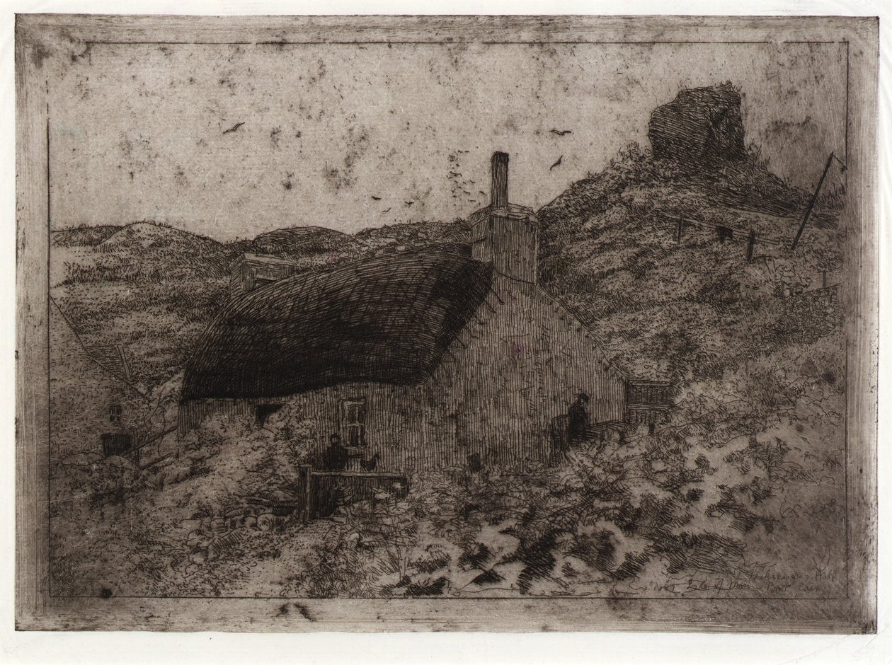 Vissershut op de heuvel - Eiland Man door J. Alden Weir