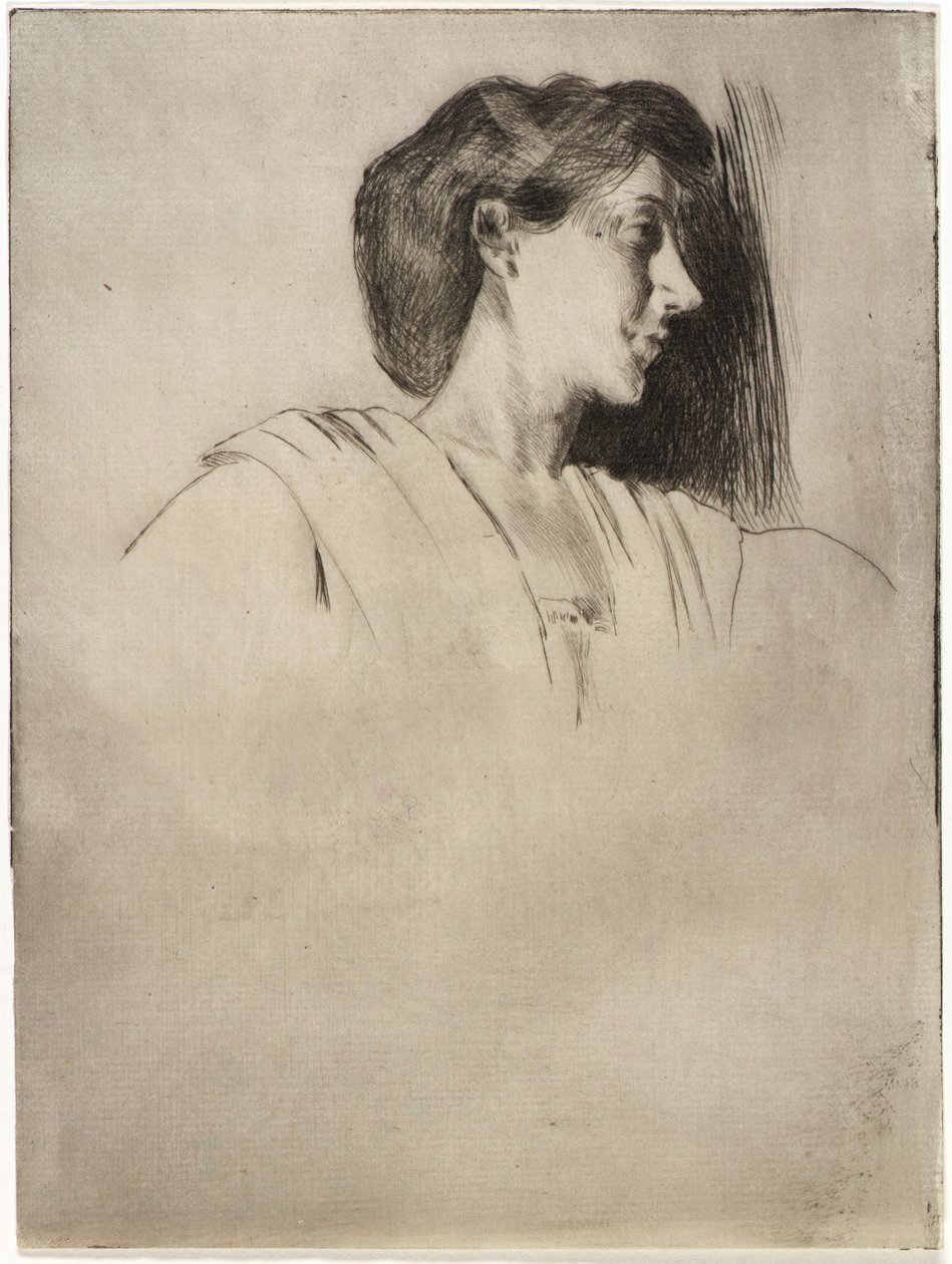 Studie van een vrouwenhoofd in profiel door J. Alden Weir