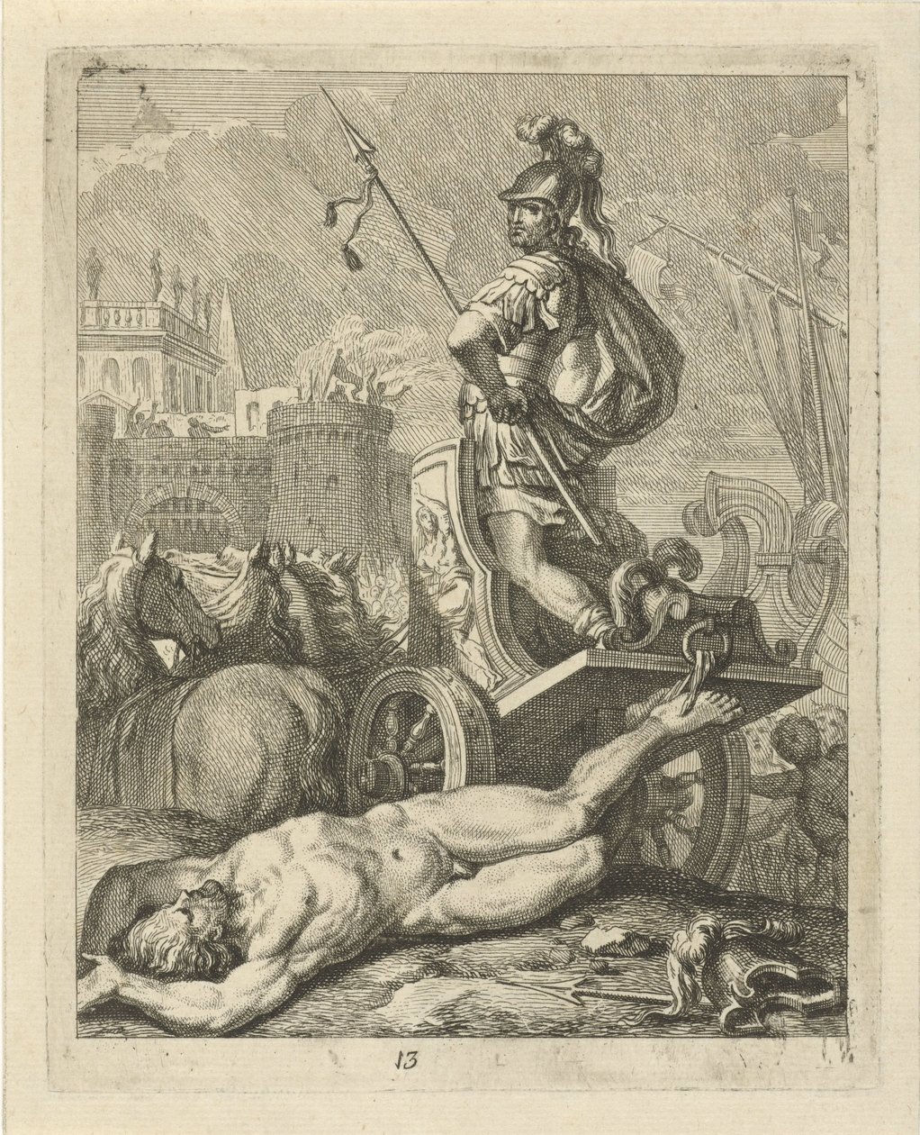 Achilles met lijk van Hector achter zijn zegewagen door J. Alexander Janssens